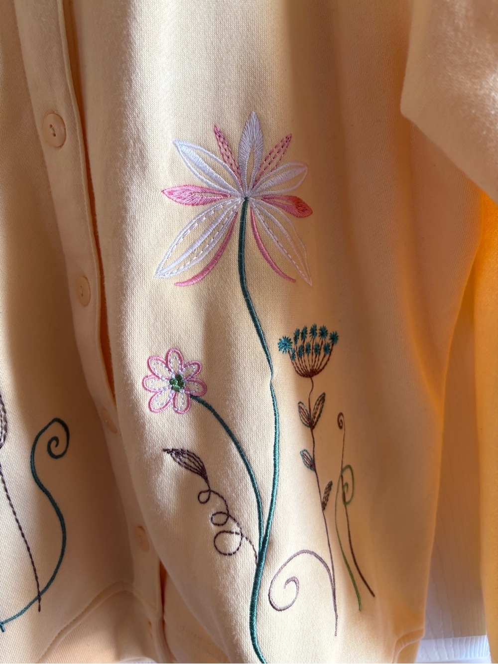 Vintage Shenanigans Floral Cardigan Sweatshirt Yellow Embroidered M Grandmacore - Picture 3 of 9